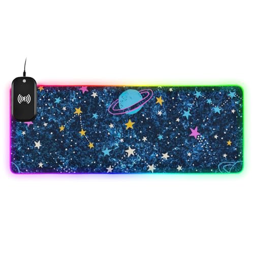 Vector Space dunkelblau strukturiertes kabelloses Laden leuchtende lange Tierunterlage Tiermatte für den Schreibtisch großes Gaming-Mauspad Essentials Rest 80 x 30 cm von Amooorous