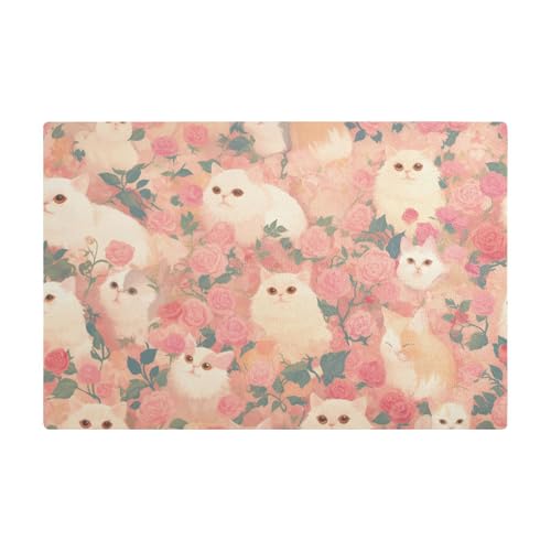 Wasserabsorbierende Kaffeematte mit Cartoon-Motiv, niedliches rosa Kätzchen, Leder, saugfähig, schnell trocknend, Matte für Theke Wasserabsorbierende Kaffeematte mit Cartoon-Motiv, niedliches rosa Kätzchen, Leder, saugfähig, schnell trocknend, Matte für Theke von Amooorous