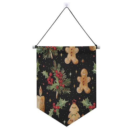 Weihnachtlicher Lebkuchenbanner für die Wand mit Teleskopstange, Pin, Display-Banner, Outdoor-Terrassendekoration für Türen, Wände, Fenster, Gärten, Hof, Banderitas, Para Fiestas von Amooorous