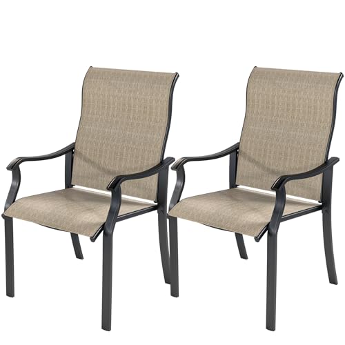 Amopatio 2er Set Gartenstühle, Hochlehner Stuhl mit Armlehne, Gartenstuhl Metall, Stuhl mit Armlehne, Stühle Wetterfest, Terrassenstühle, Gartensessel für Garten, Terrasse, Balkon, Braun von Amopatio