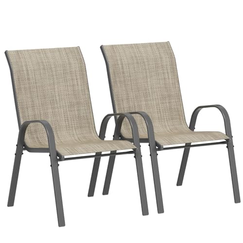 Amopatio 2er Set Gartenstühle Stapelbar, Hochlehner Stapelstühle aus Textilene und Metallgestell, Terrassenstühle Balkonstuhl mit Armlehnen Wetterfest, 60 x 72 x 96 cm, Braun Amopatio 2er Set Gartenstühle Stapelbar, Hochlehner Stapelstühle aus Textilene und Metallgestell, Terrassenstühle Balkonstuhl mit Armlehnen Wetterfest, 60 x 72 x 96 cm, Braun von Amopatio