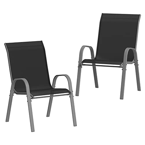 Amopatio 2er Set Gartenstühle Stapelbar, Hochlehner Stapelstühle aus Textilene und Metallgestell, Terrassenstühle Balkonstuhl mit Armlehnen Wetterfest, 60 x 72 x 96 cm, Schwarz von Amopatio