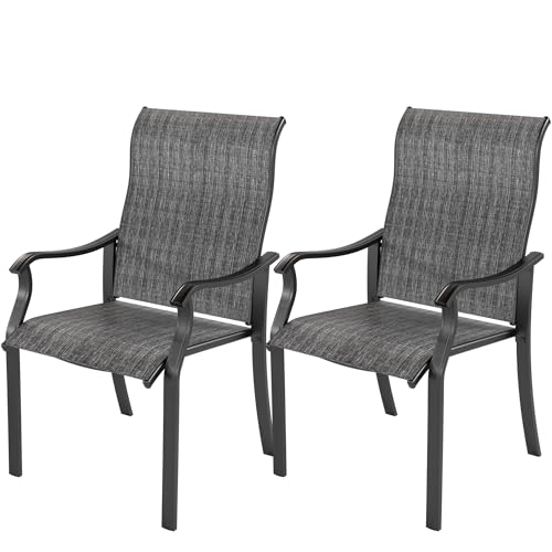 Amopatio 2er Set Hochlehner Gartenstühle Metall, Stühle Wetterfest, Stuhl mit Armlehne, Balkonstuhl, Terrassenstühle, Gartensessel für Garten, Terrasse, Balkon, Grau von Amopatio