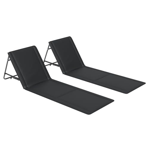 Amopatio 2er Set Strandmatte Klappbar mit Mehrstufig Verstellbarer Rückenlehne & Tragegurt – Faltbare Sonnenliege mit Tasche für Strand, Garten, Camping & Terrasse, Anthrazit von Amopatio