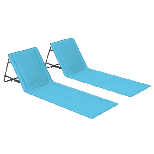 Amopatio 2er Set Strandmatte Klappbar mit Mehrstufig Verstellbarer Rückenlehne & Tragegurt – Faltbare Sonnenliege mit Tasche für Strand, Garten, Camping & Terrasse, Blau von Amopatio