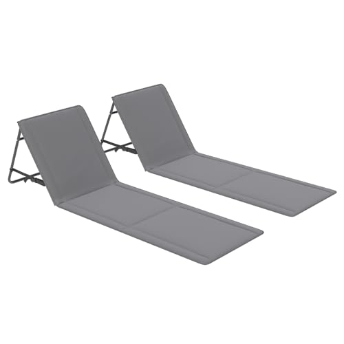 Amopatio 2er Set Strandmatte Klappbar mit Mehrstufig Verstellbarer Rückenlehne & Tragegurt – Faltbare Sonnenliege mit Tasche für Strand, Garten, Camping & Terrasse, Grau von Amopatio