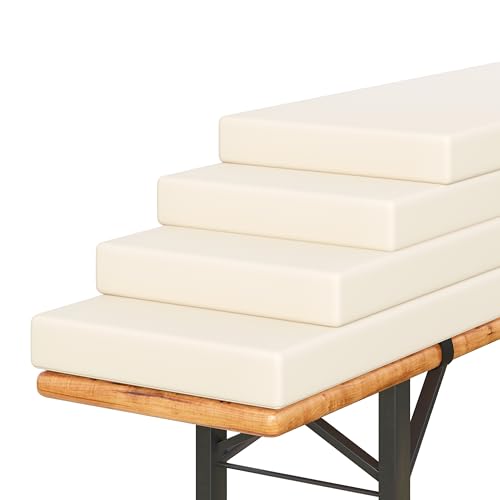Amopatio 4er Set Bierbankauflage gepolstert, 180x25x4 cm XL Biertischgarnitur Auflagen Outdoor & Indoor, Bezug waschbar, Wasserdicht & UV-Schutz, Beige von Amopatio