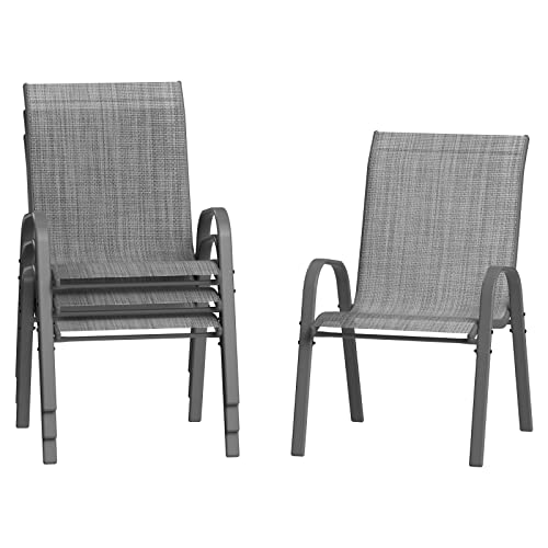 Amopatio 4er Set Gartenstühle Stapelbar, Hochlehner Stapelstühle aus Textilene und Metallgestell, Terrassenstühle Balkonstuhl mit Armlehnen Wetterfest, 60 x 72 x 96 cm, Anthrazit von Amopatio