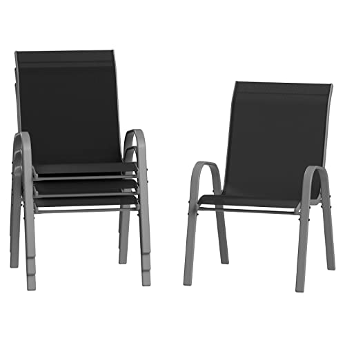 Amopatio 4er Set Gartenstühle Stapelbar, Hochlehner Stapelstühle aus Textilene und Metallgestell, Terrassenstühle Balkonstuhl mit Armlehnen Wetterfest, 60 x 72 x 96 cm, Schwarz von Amopatio
