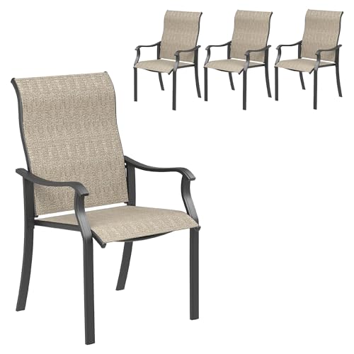 Amopatio Gartenstühle 4er Set, Hochlehner Stuhl mit Armlehne, Gartenstuhl Metall, Stuhl mit Armlehne, Stühle Wetterfest, Terrassenstühle, Gartensessel für Garten, Terrasse, Balkon, Braun von Amopatio