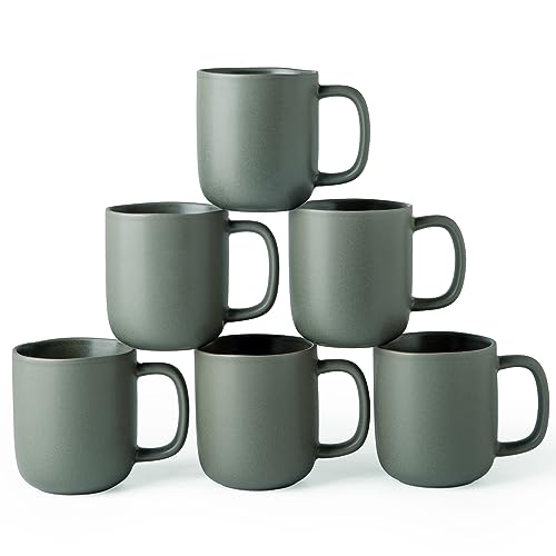 AmorArc 400 ml Kaffeetassen 6er Set, Keramik-Kaffeetassen mit großem Griff und gewelltem Rand für Latte/Cappuccino/Milch/Kakao/Tee, Frau. Spülmaschinen- und mikrowellengeeignet, mattes Grau von AmorArc