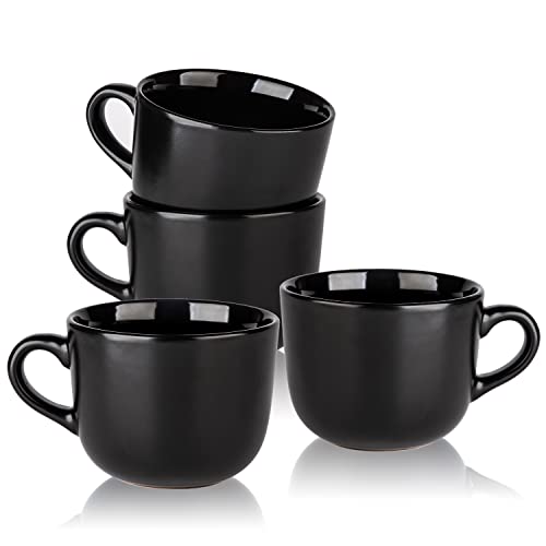 AmorArc 680 ml Suppentassen mit Griffen, Jumbo-Keramikschalen-Set mit Griffen für Kaffee, Müsli, Cappuccino, Snacks, mikrowellen- und spülmaschinenfest, Suppentassen für Mahlzeiten, Schwarz von AmorArc