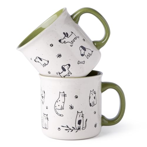AmorArc Große Keramik-Kaffeetassen, 625 ml, 2er-Set, übergroße Tassen mit großem Griff für Männer, Frauen, Vater, Mutter, große Tasse mit strukturierten Hunde- und Katzenmustern für Büro und Zuhause, von AmorArc