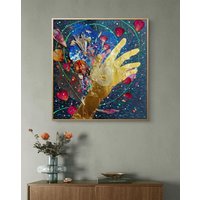 Golden Hand Collage | Mixed Media Cosmic Art Botanical Alchemy Painting Alina Moraru Original Sacred Bloom Wall Decor von AmorFineArts