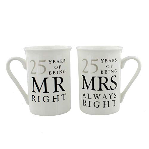 25. Jahrestag Geschenk 2er Set Porzellanbecher 'Mr Rechts & Mrs Always Right' von wdd