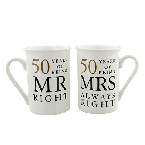Porzellan-Tassen zum 50. Hochzeitstag, in Geschenkbox, 2 Stück von Amore By Juliana