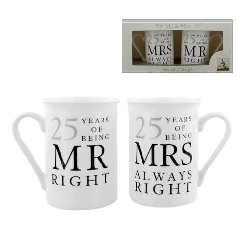 25. Jahrestag Geschenk 2er Set Porzellanbecher 'Mr Rechts & Mrs Always Right' von Amore by Juliana