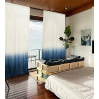 Blauer Ombre Leinenvorhang, Handgefertigter Indigo Ombré Panele, Vorhang Nach Maß, Fenstervorhänge, Türvorhänge von AmoreBeaute