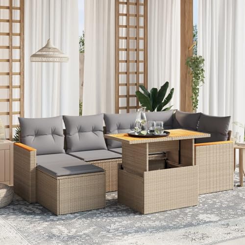 Amorsee Balkon Lounge Verstellbare Tischplatte Loungemöbel Balkon Sofa Rattan Gartensofa Gartenlounge Klein Ecklounge Lounge Möbel Outdoor Gartenmöbel Ecksofa Balkonmöbel Balkonsofa von Amorsee
