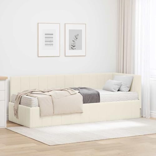 Amorsee Boxspringbett 80 x 200 cm mit Matratze, Einzelbett mit Matratze, Polsterbett, Sofabett, Tagesbett, Universelle Bettseite, Bett, Schlafzimmer, Kinderzimmer, Creme von Amorsee