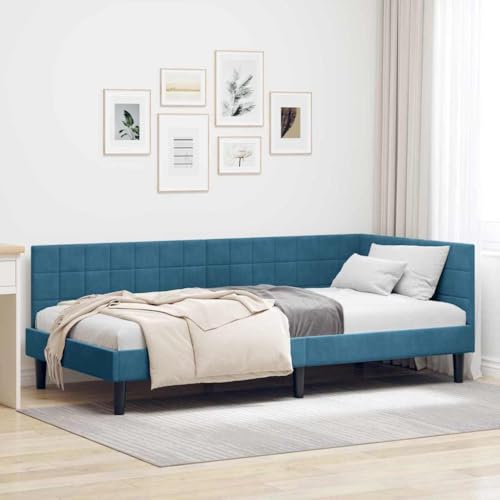 Amorsee Schlafsofa 100 x 200 cm mit Lattenrosten, Polsterbett Bettsofa Einzelbett Bett Sofabett Gästebett Tagesbett, Samt, ohne Matratze, Blau von Amorsee