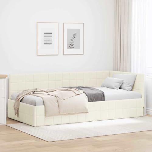 Amorsee Schlafsofa 90 x 200 cm mit Lattenrosten, Polsterbett Bettsofa Einzelbett Bett Sofabett Gästebett Tagesbett, Samt, ohne Matratze, Creme von Amorsee
