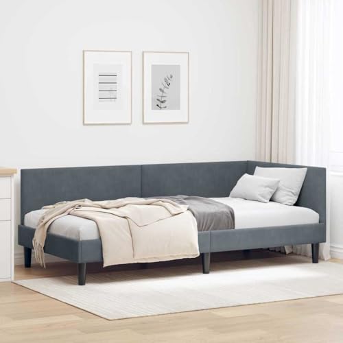 Amorsee Sofabett mit Lattenrosten, Polsterbett 100 x 200 cm, Bettsofa, Einzelbett, Schlafsofa, Gästebett, Tagesbett, Samt, ohne Matratze, Dunkelgrau von Amorsee