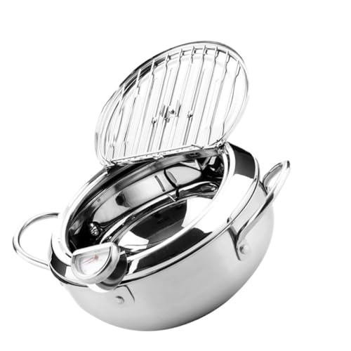 Amosfun 1 Stück Induktionskocher Fritteuse mit Deckel und Temperaturkontrolle Tragbare Fritteuse mit Thermometer für Gas und Elektroherd für Familiengerichte von Amosfun