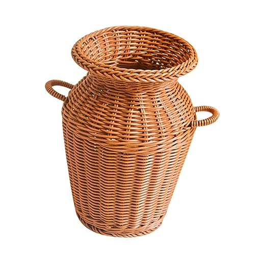 Amosfun 1stk Vase Aus Rattanimitat Dekorative Blumenvase Vasen Für Die Dekoration Geflochtener Blumentopfkorb Aufbewahrungskorb Aus Strohgeflecht Rattanvase Plastik Natürlich Kleine Vase von Amosfun