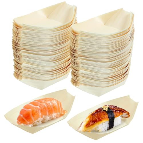 Amosfun 100 Stück Einweg Sushi Holzschiffchen Premium Snackboot aus Natürlichem Holz für Desserts Partys und Veranstaltungen von Amosfun