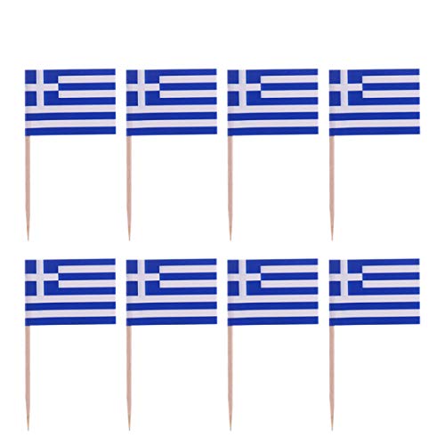 Amosfun 100 Stück Mini Griechenland Flagge Zahnstocher Cupcake Topper Holz Cocktail Spieße Dessert Obst Picks für Bar Restaurant Cocktail Sport Party Dekoration Lieferungen (Griechenland) von Amosfun