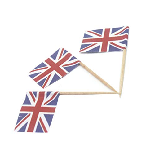 Amosfun 100Pcs Großbritannien UK Flagge Zahnstocher Britischen Fahnen Cupcake Topper Cocktail Pick Flagge Wüste Obst Cupcake Pick Sticks für Land Sport Partei Liefert von Amosfun