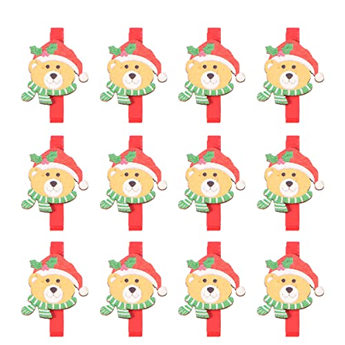 Amosfun 12 Stücke Weihnachten Holz Clips Holz Wäscheklammer Papier Peg Pin Cartoon Weihnachten Clips Für Urlaub Dekoration Weihnachtsschmuck (Bär) von Amosfun