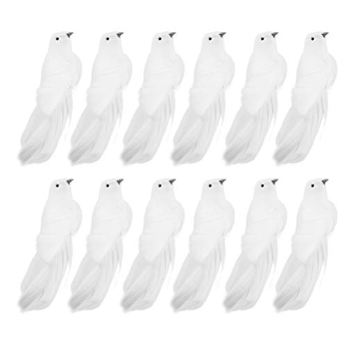 Amosfun 12Pcs Künstliche Weihnachtstaube Vogel Clip auf Baum Ornamente Schaumfeder Vogel Ornamente DIY Handwerk für Weihnachten Hochzeit Home Decoration (Weiß) von Amosfun