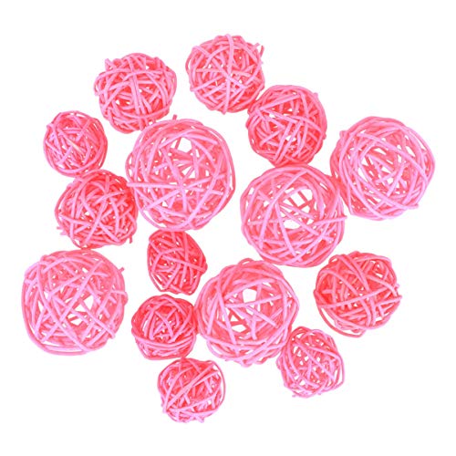 Amosfun 15 Stück Rattan-Kugeln rund Weidenkugeln dekorative Kugeln Vasenfüller für Weihnachten Hochzeit Party DIY Handwerk Dekoration 3 cm 4 cm 5 cm (Pink) von Amosfun