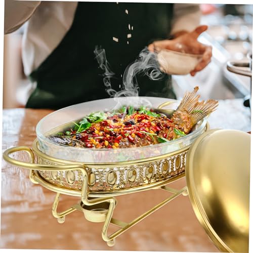 Amosfun 1Stück Alkoholherd Buffetofen Lebensmittelheizbehälter für Restaurants Gold für Buffets Partys und Catering mit Transparenter Abdeckung von Amosfun
