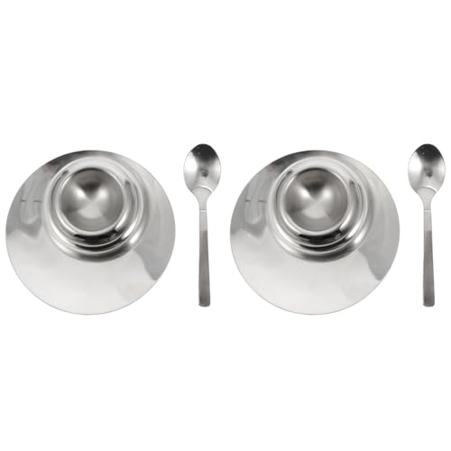 Amosfun 2 Sätze Eierschale Aus Edelstahl Eierbecher Teller Frühstückseierständer Mini-eier Frühstückstablett Eierhalter Auf Der Arbeitsplatte Vintage Eierhalter Eierablage Rostfreier Stahl von Amosfun