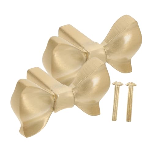 Amosfun 2 Stück Messing Bow Form Möbelgriffe Vintage Schubladengriffe für Kommoden Kleiderschränke und Küchenschränke Einfache Montage Dekorative Möbelknöpfe für Zuhause und Büro von Amosfun