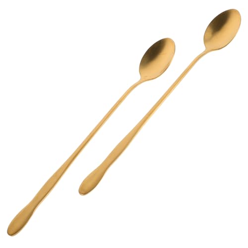 Amosfun 2 Stück Rührlöffel mit Langem Stiel Hitzebeständig Präzise Mischung Vielseitig für Küche Restaurant Kaffee Teiliges Gold Ice Tea Spoon von Amosfun
