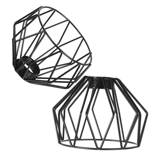 Amosfun 2 Stück Schwarze Metall Käfig Lampenschirme Vintage Industrie Hängeleuchten Abdeckung Offenes Design für Maximale Helligkeit Kompatibel mit Verschiedenen Leuchtmitteln für Wohn von Amosfun