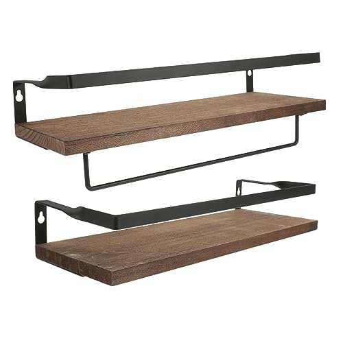 Amosfun 2 Stück Wandregal aus Holz Teiliges Wandregal für Wohnzimmer Schlafzimmer und Badezimmer Platzsparend und Stabile Konstruktion Tiefrotbraunem Farbton von Amosfun