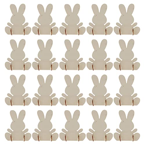 Amosfun 20 Stücke Holz Osterhase Deko Hase Figur Holzscheiben Osterdeko Tischdeko Frühlingsdeko für Ostern Basteln DIY von Amosfun