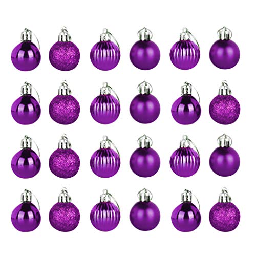 Amosfun 24 stücke 4 cm Weihnachtskugel Ornamente Kunststoff bruchsicher weihnachtsbaumkugeln Urlaub Party Dekoration (lila) von Amosfun