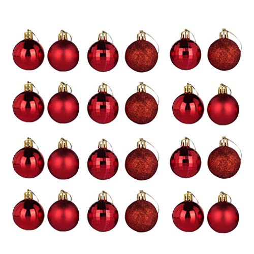 Amosfun 24 stücke 4 cm Weihnachtskugel Ornamente Kunststoff bruchsicher weihnachtsbaumkugeln Urlaub Party Dekoration (rot) von Amosfun