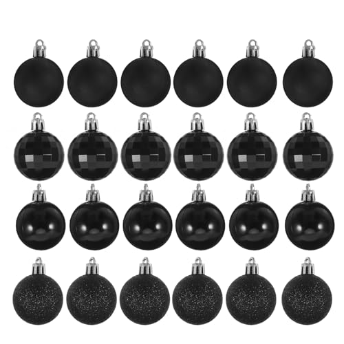 Amosfun 24 stücke 4 cm Weihnachtskugel Ornamente Kunststoff bruchsicher weihnachtsbaumkugeln Urlaub Party Dekoration (schwarz) von Amosfun