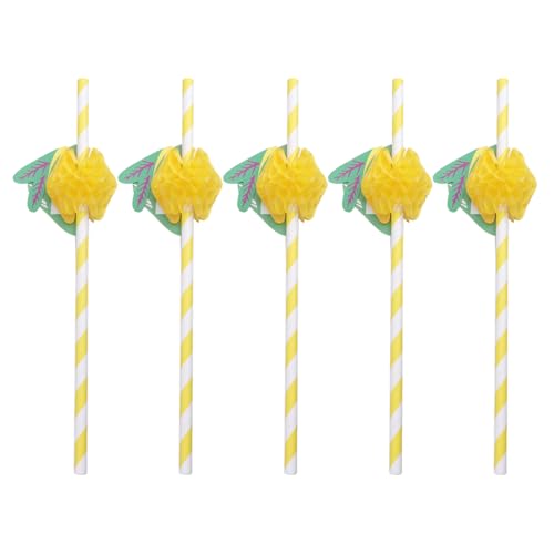 Amosfun 25Pcs Einweg-Papierstrohhalme gestreift Trinkhalme Zitronenwabenstrohhalme für Party von Amosfun