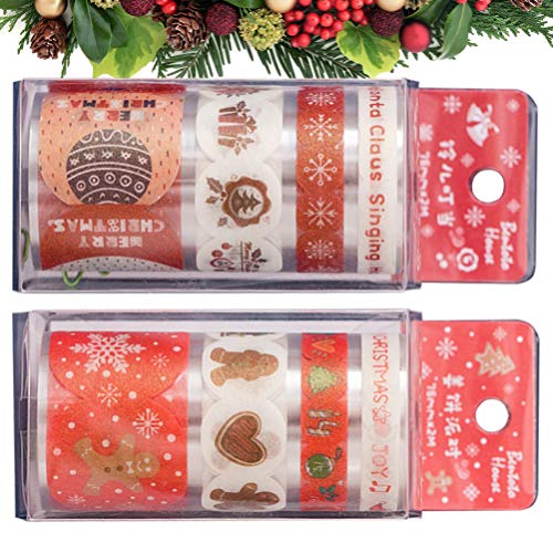 Amosfun 2PCS Washi Tape Set Christmas Sticky Tape 2m Self Adhesive for DIY Craft Present Wrapping Scrapbook Holiday Decor(Gingerbread Party, Jingle Bell Style) von Amosfun