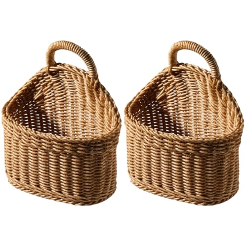 Amosfun 2St handgefertigter Aufbewahrungskorb Blumenkörbe zum Aufhängen an der Wand gewobener Korb Snackbehälter küchenkorb körbe küche geflochtener Eierkorb Brotkorb Plastik Light Brown von Amosfun