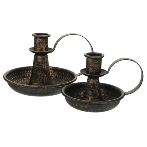 Amosfun 2St rotierender Kerzenhalter Spitzkerzen Kerzenschmuck Laternen Silberne Stabkerzenhalter kerzengläser Vintage kerzenleuchter Vintage Metallornament Retro-Kerzenhalter Eisen Golden von Amosfun
