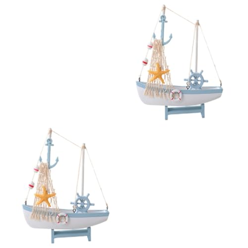 Amosfun 2st Hölzernes Schiffshandwerk Küsten Strand Boot Makramee Nautisches Schiffsrad Nautische Bettwäsche Ornamente Muscheln Segelschiff Modell Innenausstattung von Amosfun
